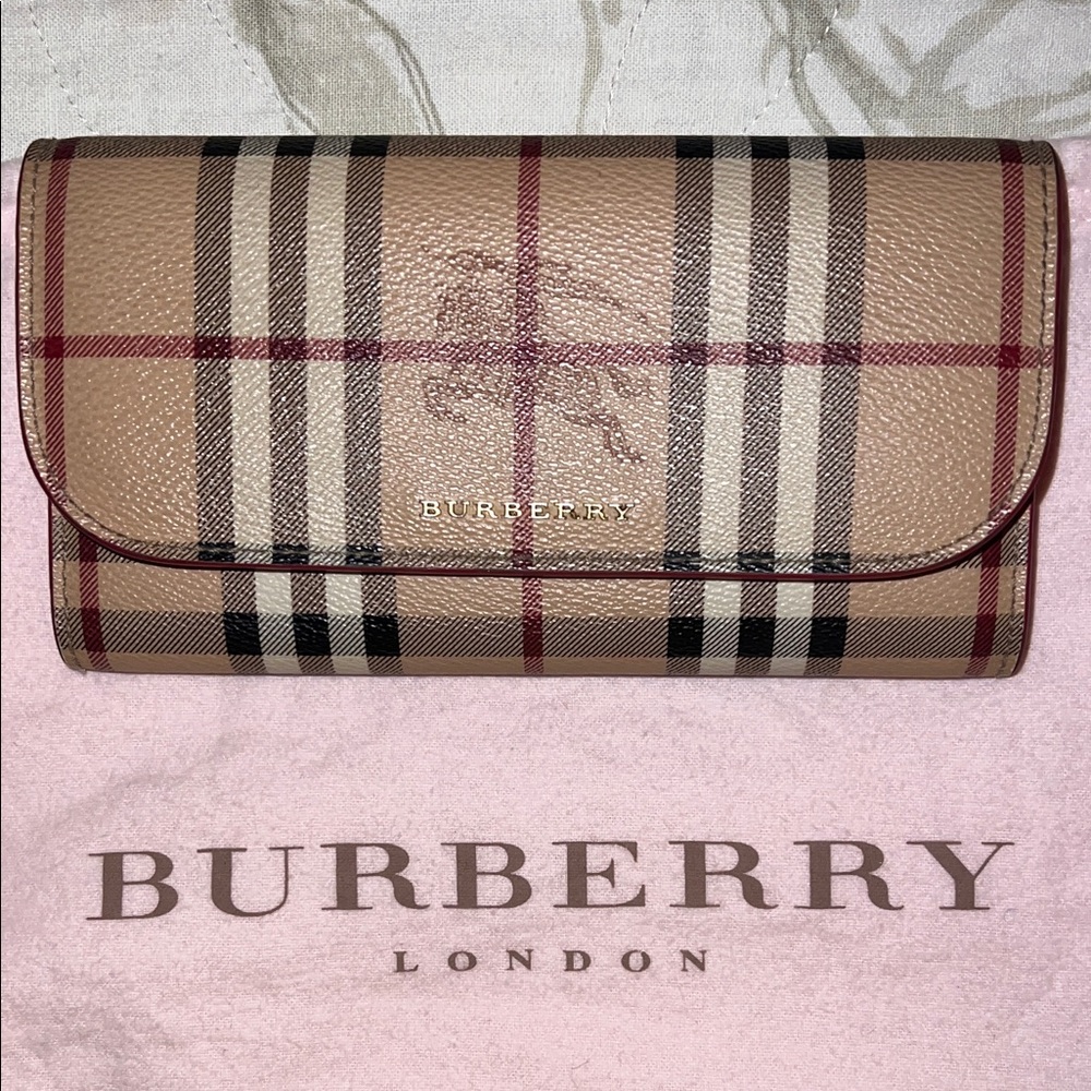 Burberry Tan and Red Checkered Wallet